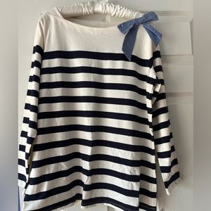 Talbots NWT striped blouse with chambray accent bow size X (12-18)